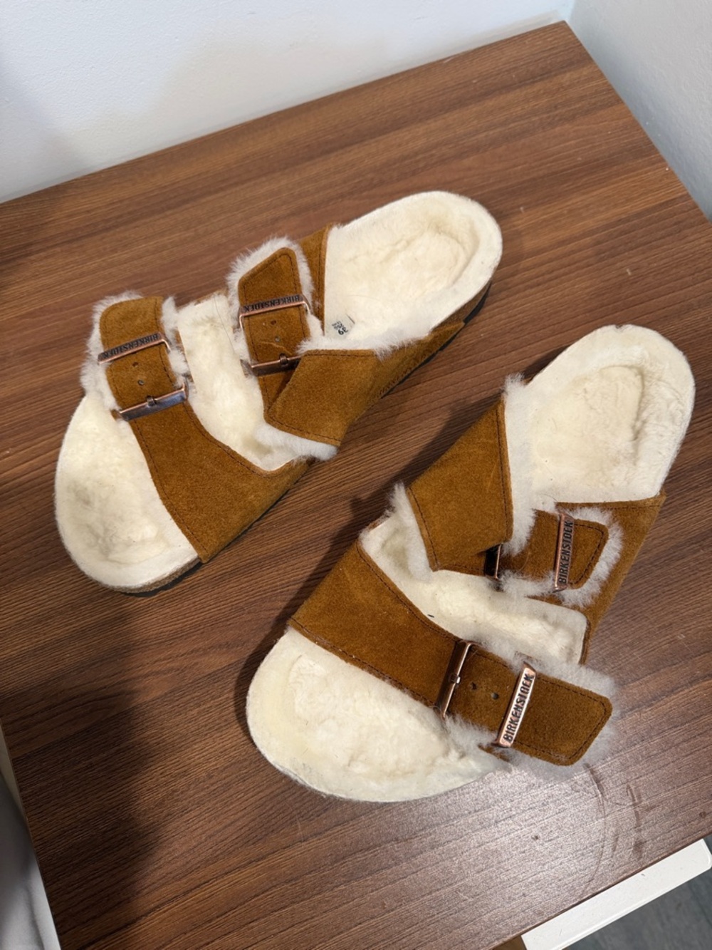 Birkenstock Brown Suede Shearling-Lined Slide Sandals